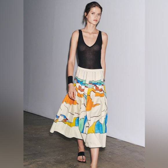 Zara Multicolor Abstract Midi Skirt Pleated - Picture 1 of 3